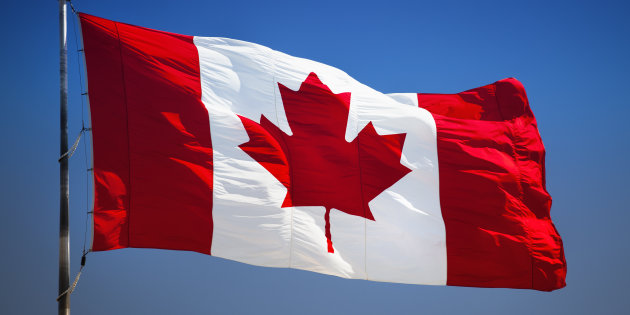 Maple Leaf Flag Flying In The Wind